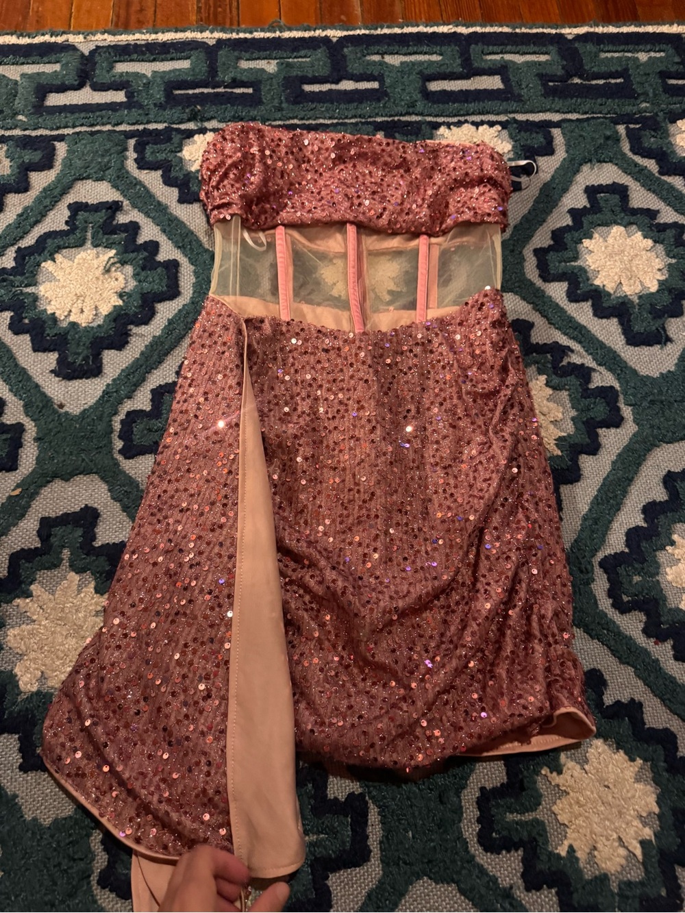 Cider Rose Pink Sequin Strapless Mini Dress